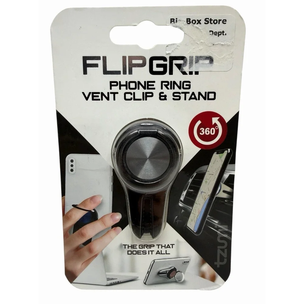 Flip Grip Phone Ring Vent Clip & Stand 360 Degrees Rotation.